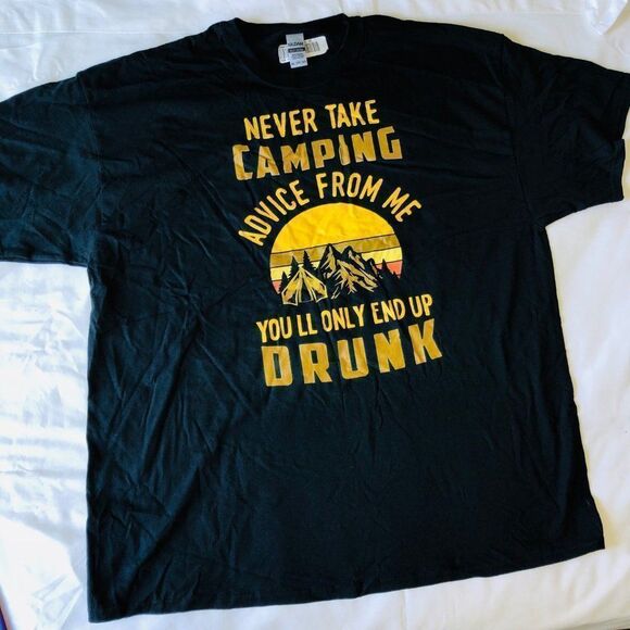 Brand New Never Take Camping Advice From Me T-Shirt Size 2XL Gildan Heavy Cotton - Picture 2 of 5